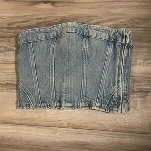 Zara Light Blue Denim strapless top
